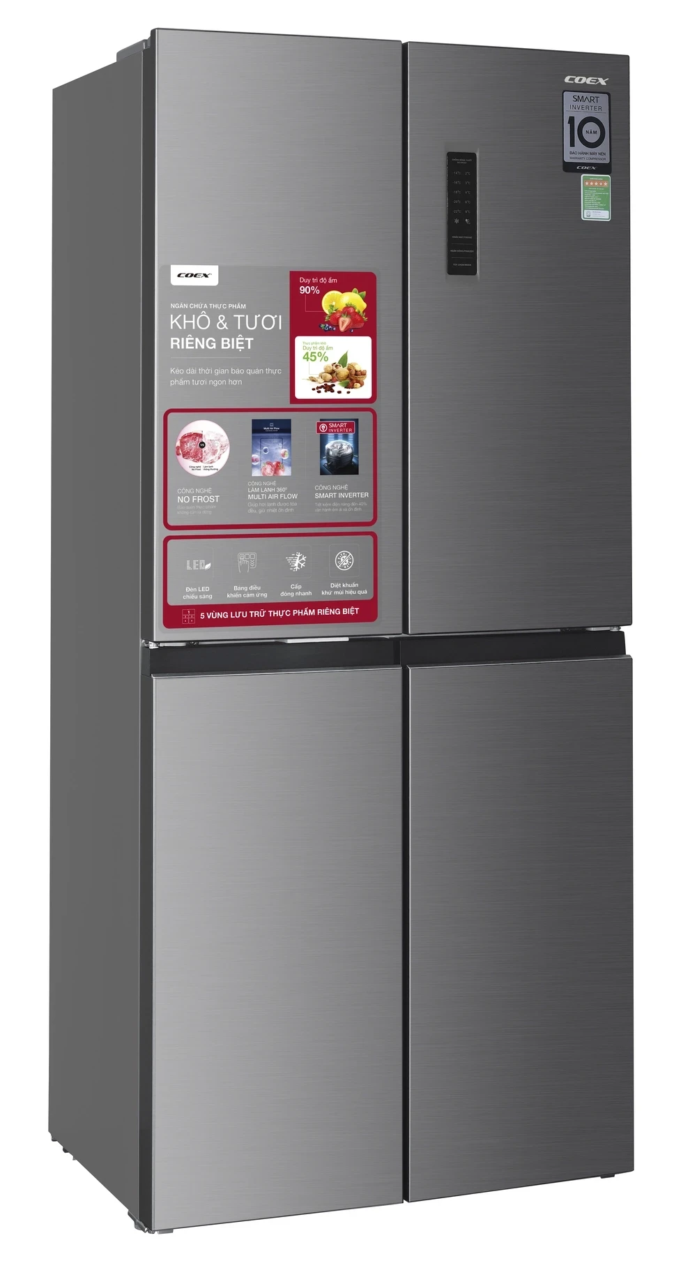 Tủ lạnh 4 cửa Inverter 362L COEX RM-4007MIS (Inox bạc)