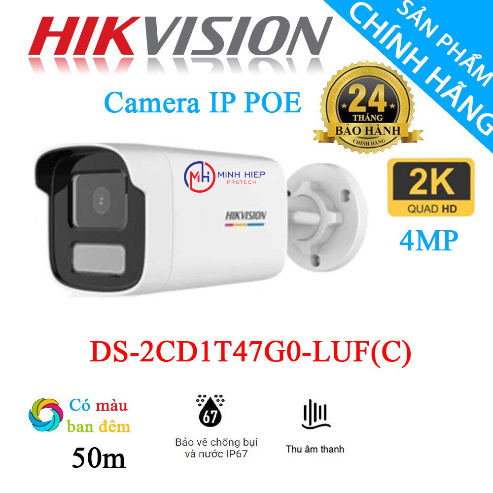 Camera IP Colorvu 4MP HIKVISION DS-2CD1T47G0-LUF
