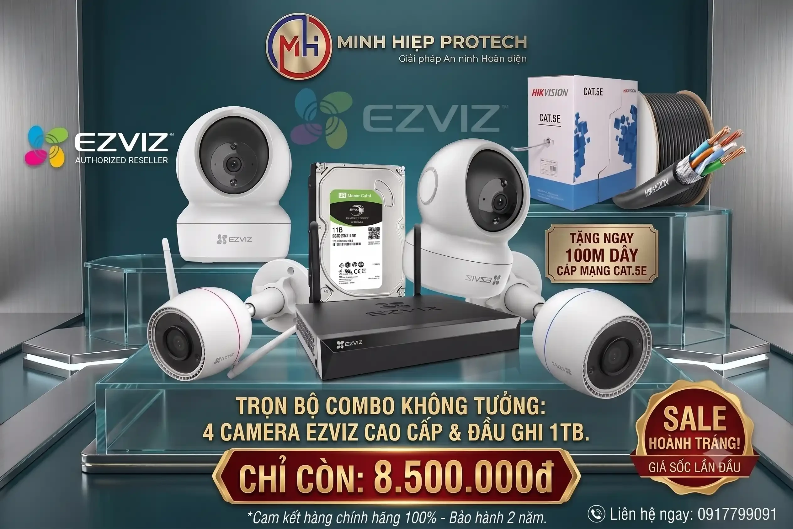 Trọn bộ combo 4 camera Ezviz kèm đầu ghi 1TB lưu trữ 20 ngày