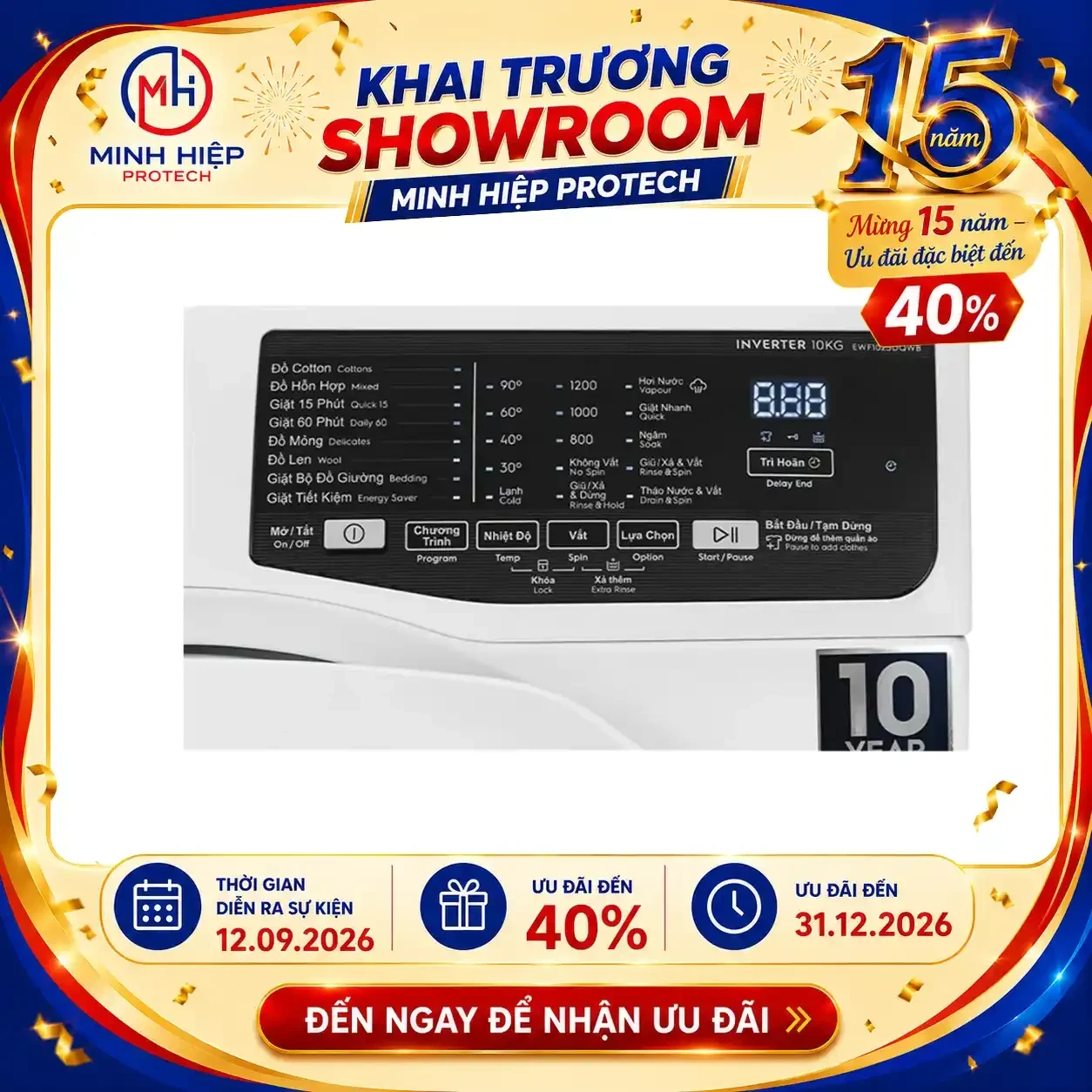 Máy giặt Electrolux 10kg cửa trước inverter EWF1025DQWB
