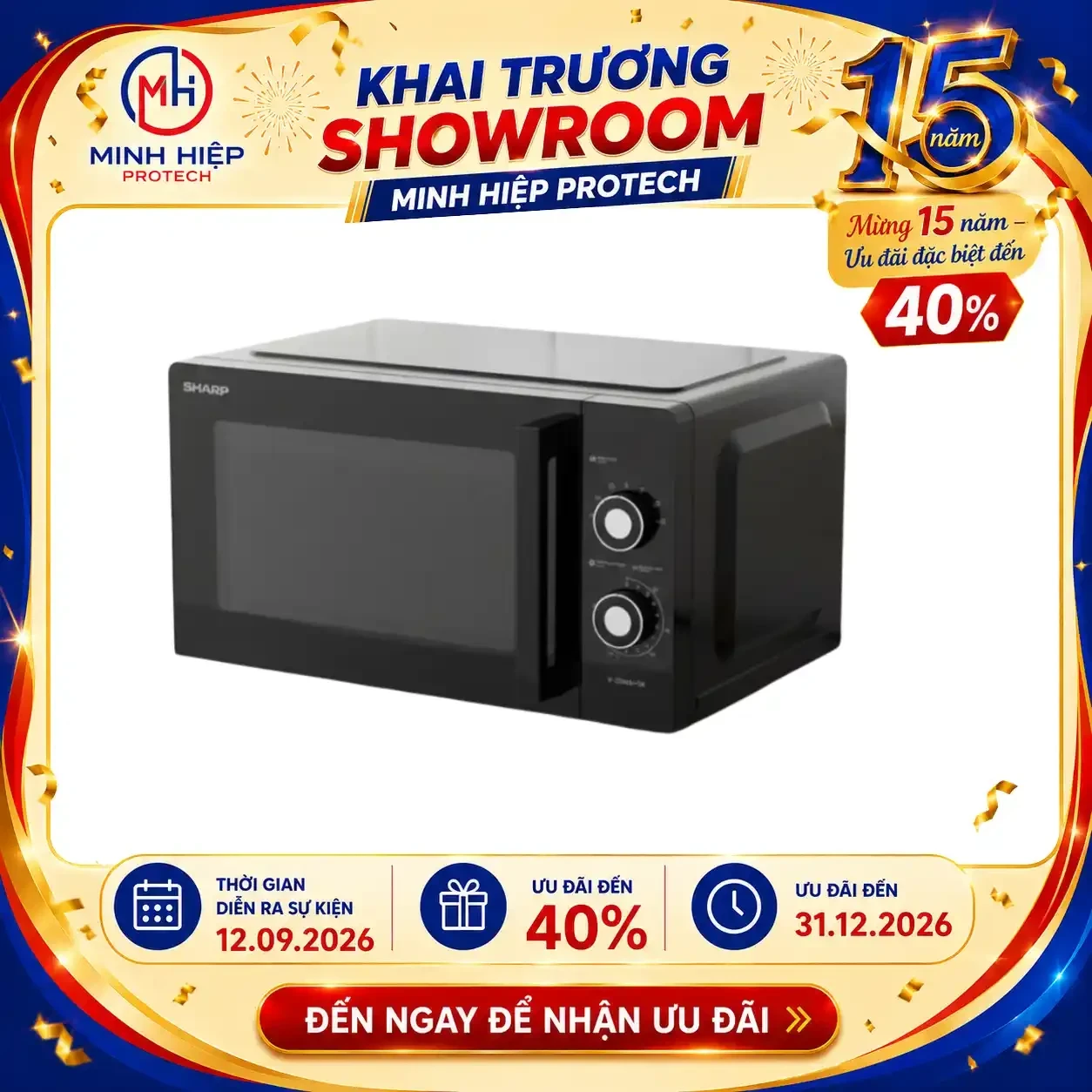 Lò vi sóng cơ Sharp 23 lít R-2348V-BK, 900W, 6 mức công suất, màu đen