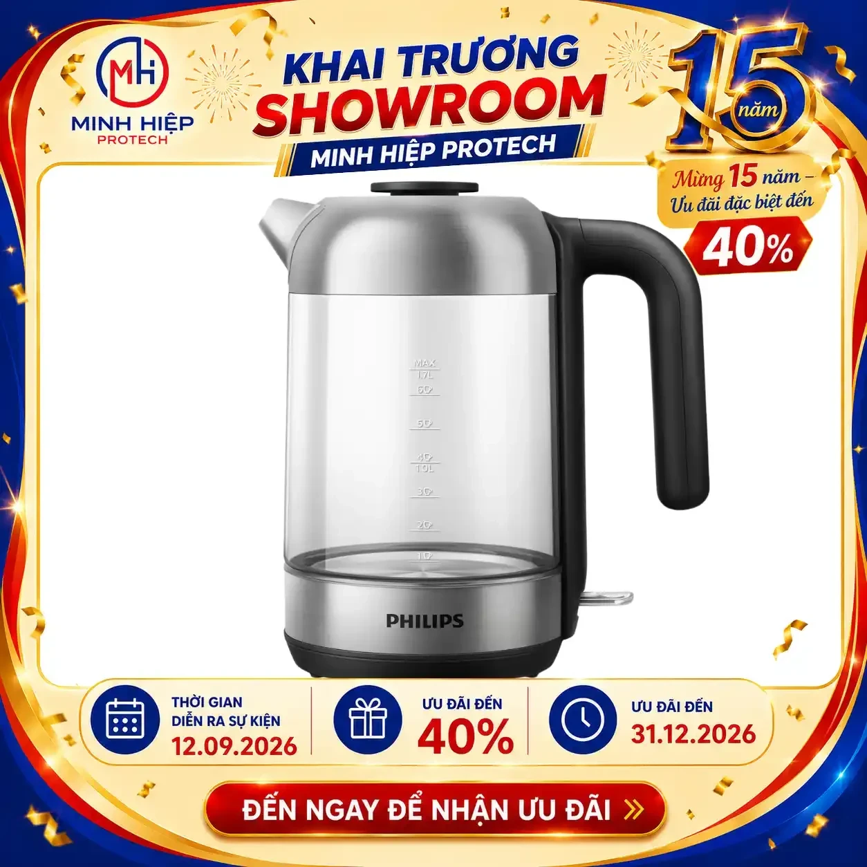 Bình siêu tốc thủy tinh Philips HD9339/80
