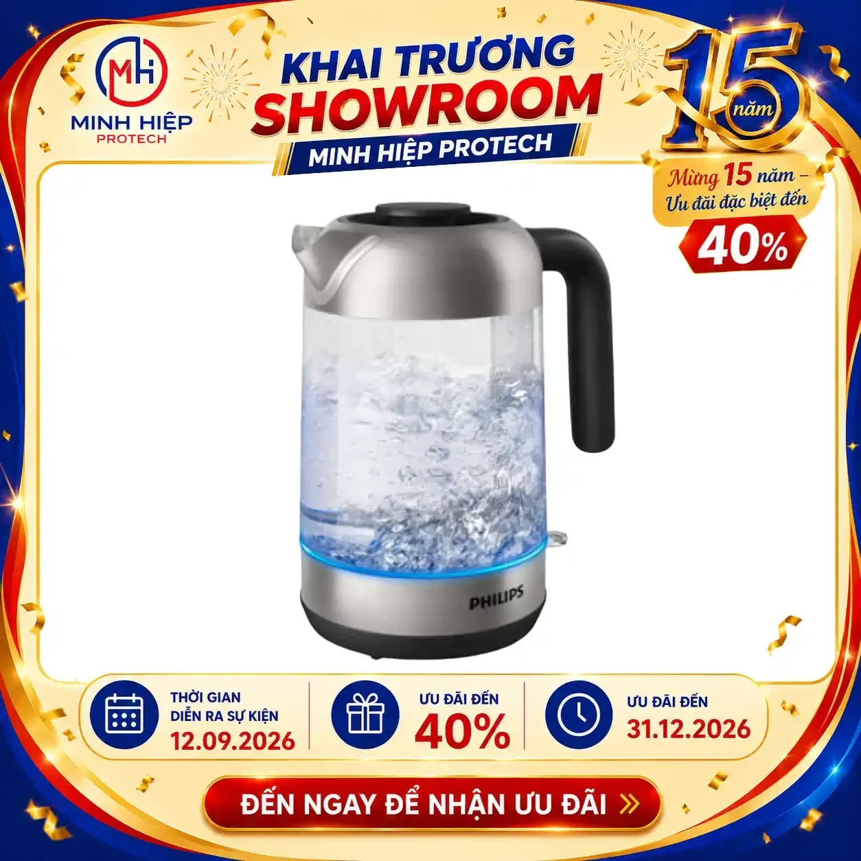Bình siêu tốc thủy tinh Philips HD9339/80