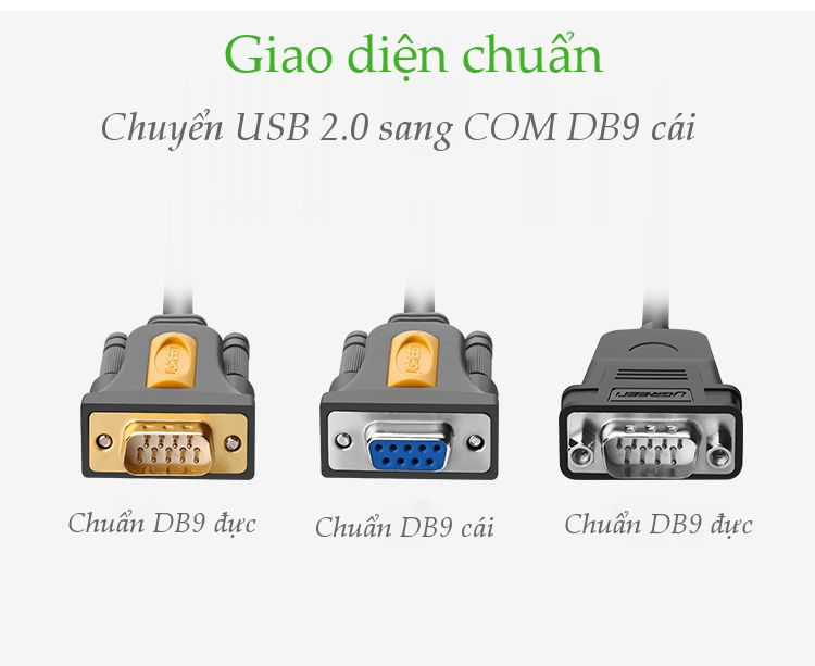 Dây cáp COM USB 2.0 sang DB9 RS-232 UGREEN CR104