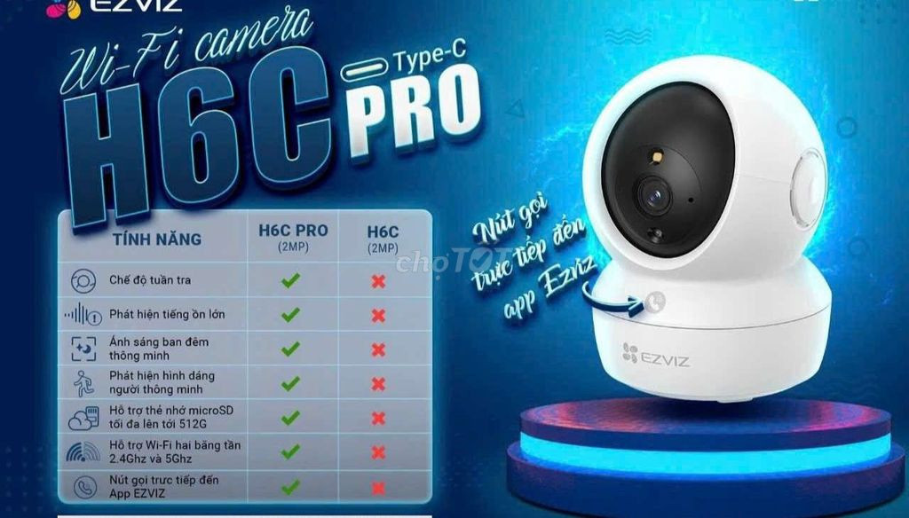Camera Wifi Ezviz H6C Pro 3MP (Đàm thoại 2 chiều, xoay 360 độ, gọi điện qua app, đêm full màu)